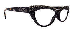 The Lynx, (Bling) Reading Glasses 4 Women W 2x (Full Top) (Hematite) Genuine European Crystals, Magnifying Cat Eye  NY Fifth Avenue